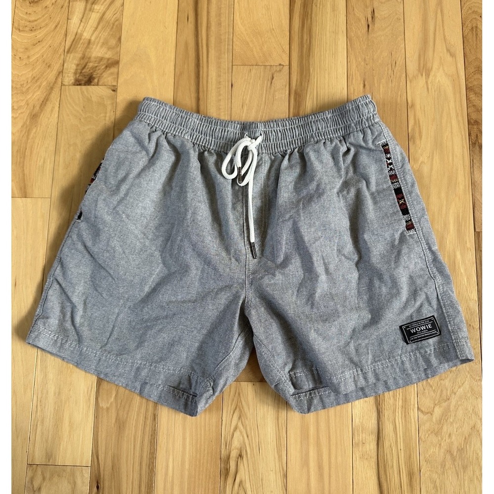 Wowie Shorts Medium Gray 5" Inseam OG Causal Aztec Tribal Trim Drawstring Beach